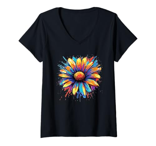 Damen Tolles Kostüm in leuchtenden Farben für Gänseblümchen und Wiesenliebhaber T-Shirt mit V-Ausschnitt Damen Tolles Kostüm in leuchtenden Farben für Gänseblümchen und Wiesenliebhaber T-Shirt mit V-Ausschnitt von Vibrant Daisy Look