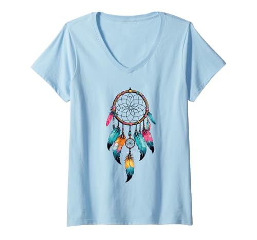 Damen Traumfänger T-Shirt mit V-Ausschnitt Damen Traumfänger T-Shirt mit V-Ausschnitt von Vibrant Dream Weaver