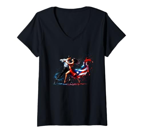 Damen Puertoricanischer Salsa-Tanz Lebendiger Ausdruck T-Shirt mit V-Ausschnitt Damen Puertoricanischer Salsa-Tanz Lebendiger Ausdruck T-Shirt mit V-Ausschnitt von Vibrant Puerto Rican Dance Passion Art