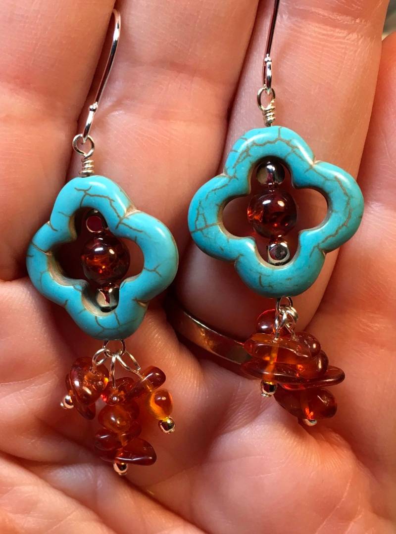Bernstein & Türkis Ohrringe Boho Schmuck, Edelsteinschmuck Bernstein & Türkis Ohrringe Boho Schmuck, Edelsteinschmuck von VibrantAccents