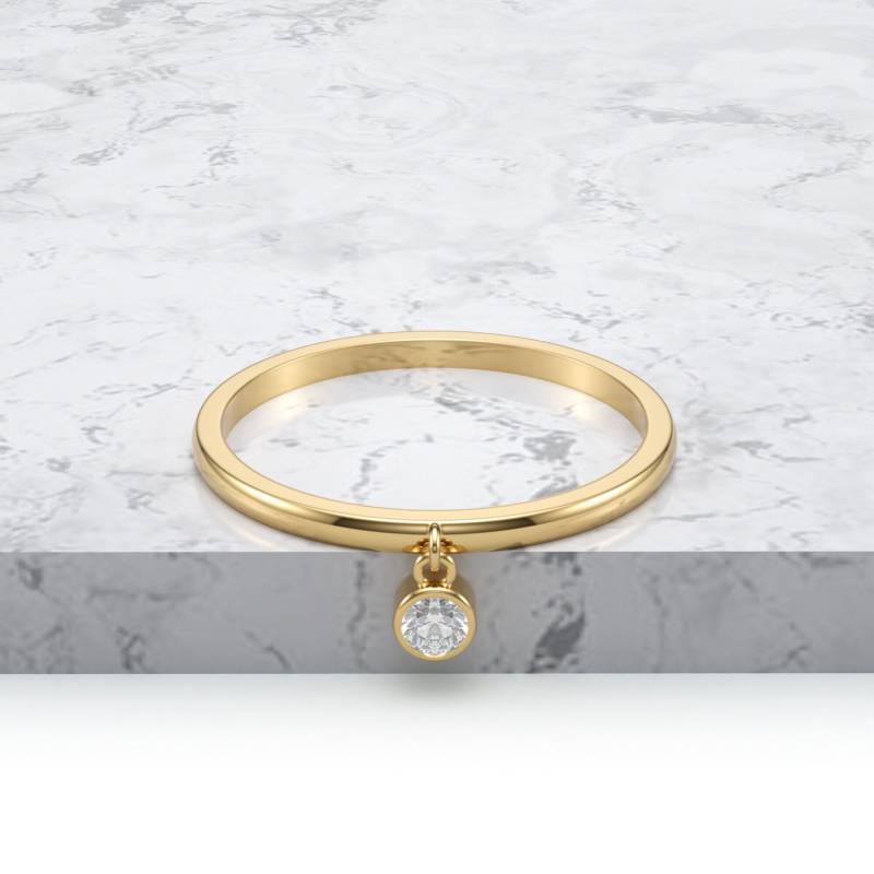 Baumelnder Diamant-Charm-Ring/Einzelner Diamantlünettenring Stein-Diamant-Ehering Echtgold-Diamant-Ehering von VibrantStone