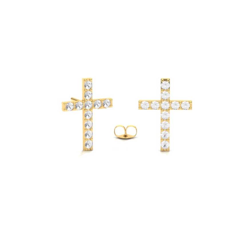 Diamant Kreuz Ohrring/14K Gold Shared Zinke Set Religiöse Diamant-Ohrring von VibrantStone