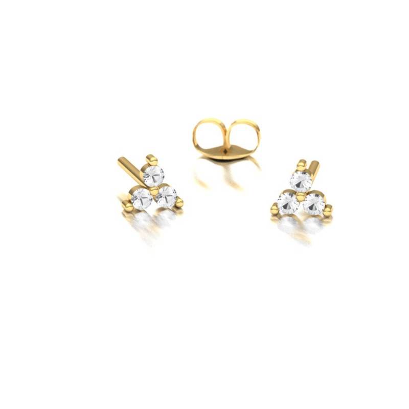 Dreieck-Diamant-Ohrstecker/Drei Stein Diamant-Ohrring 14K Gold Shared Zinke Ohrring Set von VibrantStone