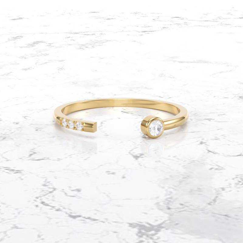 Offener Diamantring/Dünner Diamant Ehering Zierlicher Ring Lünette Gesetzt Band von VibrantStone