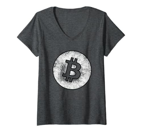 Damen Altmodischer Bitcoin T-Shirt mit V-Ausschnitt Damen Altmodischer Bitcoin T-Shirt mit V-Ausschnitt von VibrantWares Bitcoin for Men Women Children
