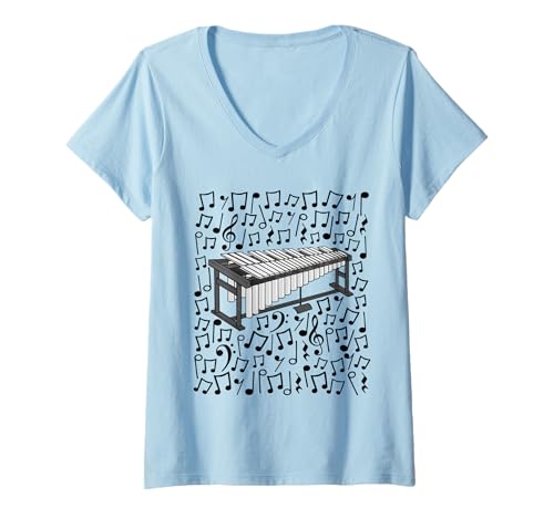 Damen Vibraphon, Musiknoten, Vibraphonist T-Shirt mit V-Ausschnitt Damen Vibraphon, Musiknoten, Vibraphonist T-Shirt mit V-Ausschnitt von Vibraphone Teacher Percussionist By DoodleRob