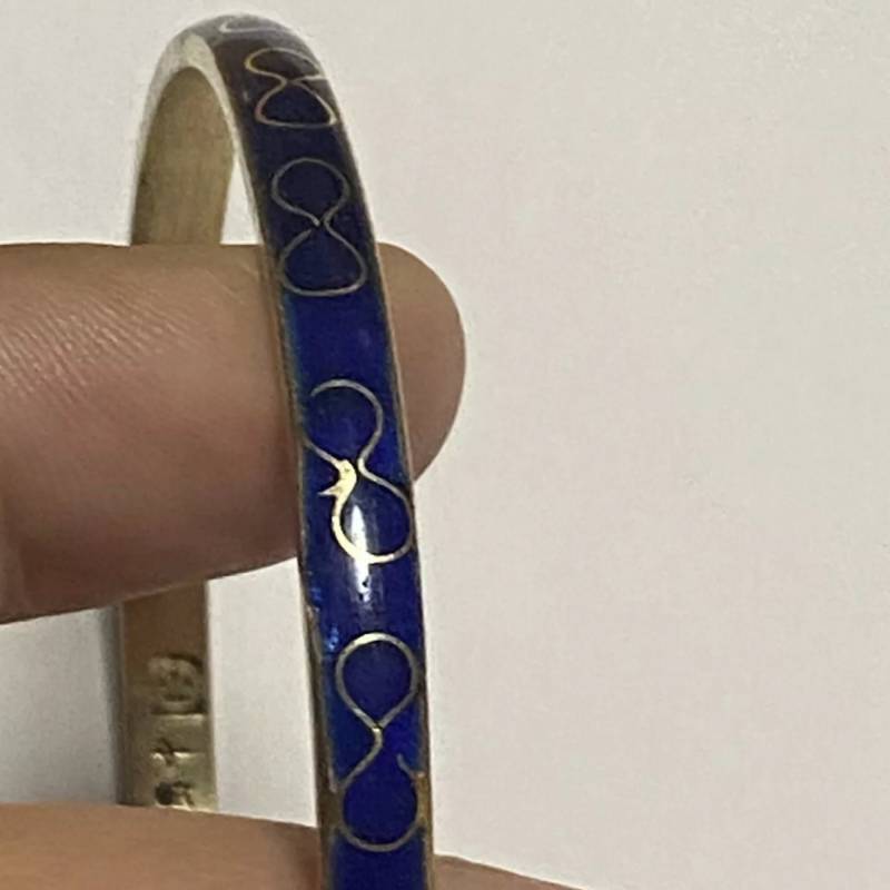 Verkauf Wunderschöne Boho Vintage Signiert Robert Kuo Blau Und Gold Infinity Armreif Armband; Kupfer & Emaille von VibrateVintage