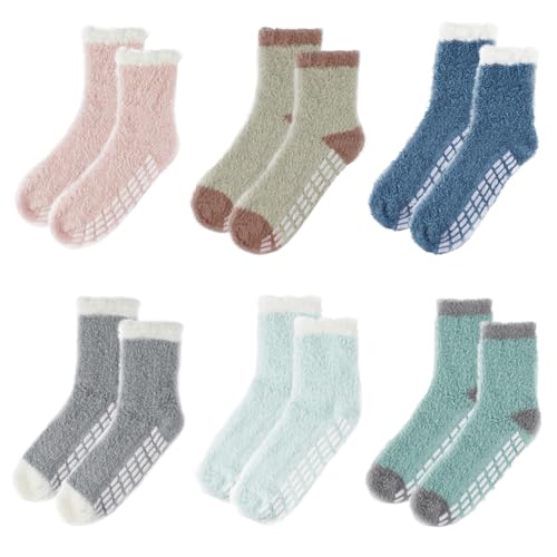Kuschelsocken Stoppersocken Damen,Dicke Wintersocken Warme 6 Paar,Flauschige Socken,mit Anti-Rutsch-Block,für Dicke Weiche Bettsocken Schlafsocken Mädchen,Warm Winter Flauschsocken Kuschelige Socken von VicBou