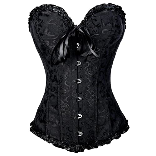 Damen Spitze Überbrust Korsett sexy Damen Corsage Vintage Gothic Bustiers KorsettsVollbrust mit Stahlstäbchen Bridal Wäsche Gothic Korsage Top Satin Bustier mit G-String S-3XL von VicSec