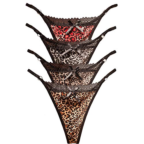 VicSec 4er Pack Damen G-Strings Tangas, Leopard Spitze Reizwäsche Bikinislips Sexy Schlüpfer Slip Reizwäsche Lingerie Unterhosen Thin Thong Erotik Höschen Frauen（Eine Größe） von VicSec