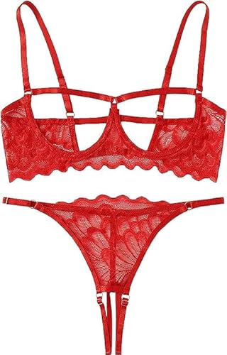 VicSec Damen Dessous Set 2-Teil Bügel-BH + String Tanga Unterwäsche Frauen Flirty Lingerie Sexy Babydoll Dessous Spitze BH und Slip Heißen Sexy Reizwäsche Push up Set S-XL von VicSec