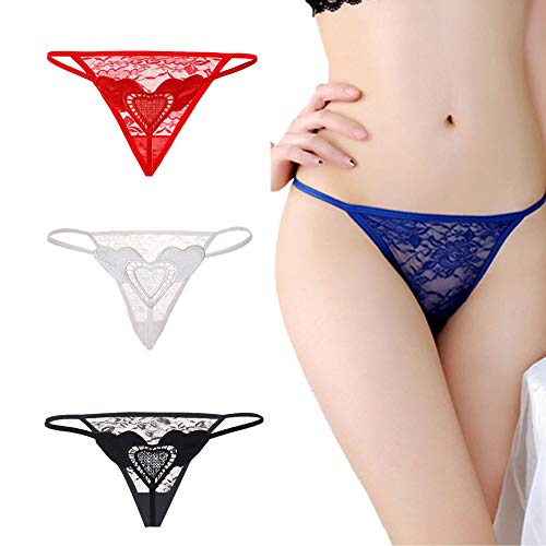 Damen String Tanga Ouvert Slip Sexy Unterwäsche Unterhosen Dessous Offener Schritt Wetlook Spitze Reizvoller Niedrige Taille, Schawarz (4er - 4 Farben - Einheitsgröße) von VicSec