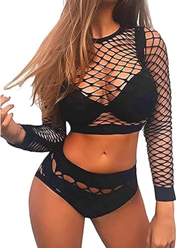 VicSec Damen Sexy Mesh Dessous Set Fischnetz Babydoll Mini Kleid Free Size Bodysuit Nachtwäsche Unterwäsche Sexy Perspektiv Erotische Dessous Lingerie Erotik Reizwäsche von VicSec