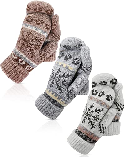 3 Paar Damen Winterhandschuhe Warm Futter Fäustlinge Knit Dicke Wollhandschuhe Strickfäustlinge für Winter Kaltes Wetter, Khaki, Weiß, Grau, von Vicenpal