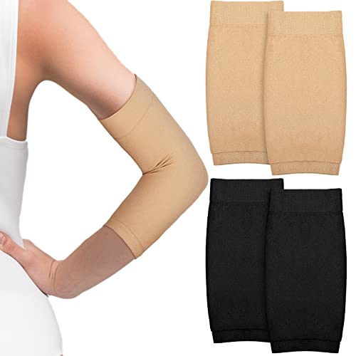 Tattoo Cover Up Band 2 Paare Full Unterarm Tattoo Cover Sleeve Kompression Tattoo Cover Up Sleeves UV Schutz Unterarm Tattoo Sleeve Cover Concealer Unterstützung für Frauen Männer, Beige und Schwarz von Vicenpal