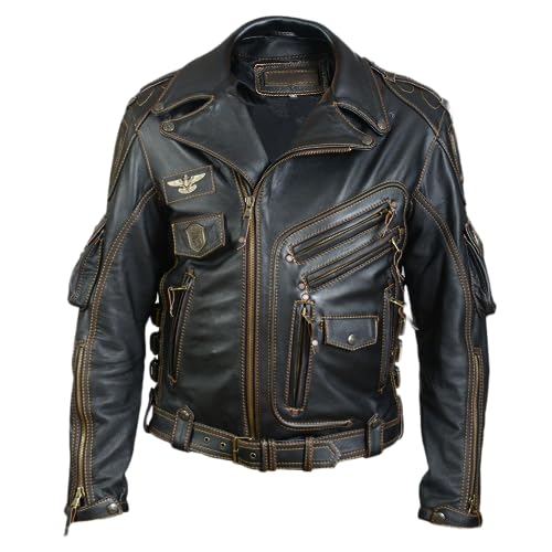 Vicenzia Echtes Lederjacke Herren - HD Schwergewichts Motorradjacke Bikerjacke mit vielen Taschen - Stylisch Herrenjacke Freizeitjacke Größe 3XL 137cm Geeignete Brust 121-127cm (Schwarz) von Vicenzia Leder