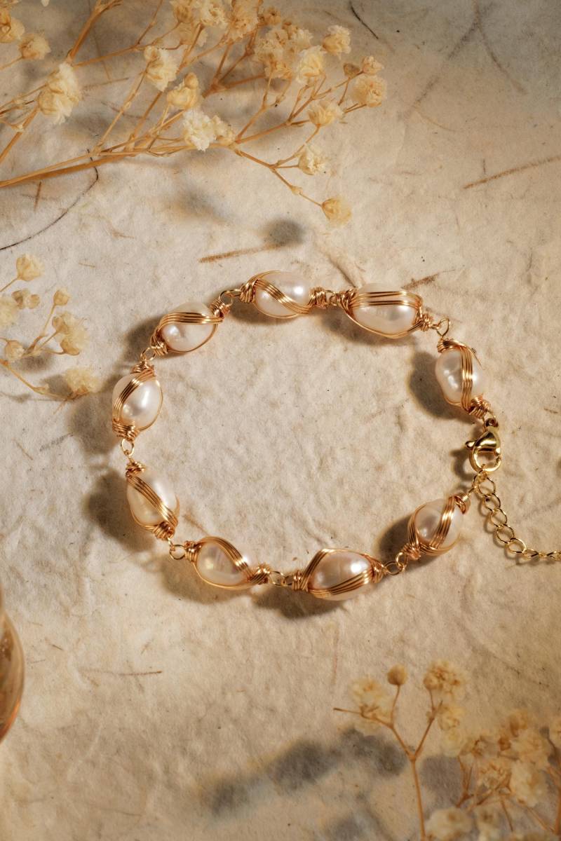 Natürliche Süßwasserperle Armband, Handmade Schmuck, Barockperle, Fadenwicklung, 18K Rose Gold Verschluss, Armband, Geschenk Für Sie von ViciaStudio