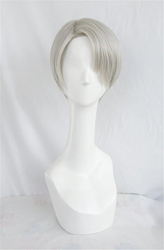 LanTing Cosplay Perücke YURI!!! on ICE Victor Nikiforov Silvery White Perücke Corta Cosplay Party Fashion Anime Human Kostüm Full Wigs Synthetic Haar Heat Resistant Fiber Haar von Vicien