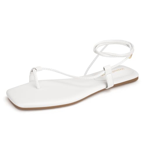 Viciously Vixen Damen Schnürsandalen Riemchen Flats Gladiator Wrap Flip Flop Tie Open Ring Toe Sommerschuhe, Weiss/opulenter Garten, 38.5 EU von Viciously Vixen