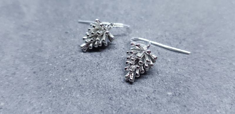Silber Pinecone Ohrringe, Herbst Schmuck, Geschenke, Echtes Platin Überzogen, Auswahl Der Ohrdrähte von VickiesVintageDesign