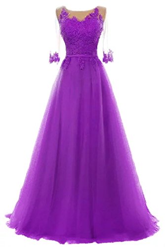 Vickyben Damen A-Linie langes Schnuerung Prinzessin Tuell Abendkleid Ballkleid Brautjungfer Cocktail Party Kleid von Vickyben