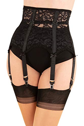 Straps, Strumpfhalter Taillienmieder-Strapsgürtel, mit 6 Straps mit Metallclips (L, Schwarz) von Vickys NYLONS finest hosiery