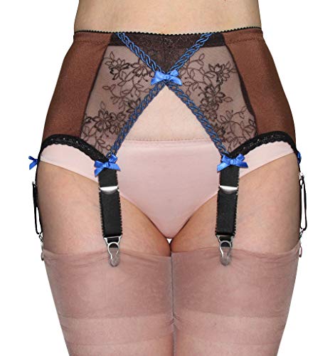 Vickys NYLONS finest hosiery Englische Luxus Choco Crossover Strapsgürtel Suspender Belt Super sexy 8 Straps mit Metallclips (L) von Vickys NYLONS finest hosiery