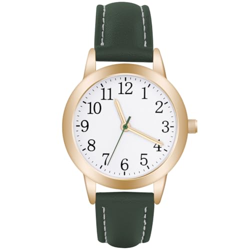 Vicloon Damenuhr, Damen Analog Quarz Uhr mit Leder Armband, Uhren Damen Einfache Business Klassische Armbanduhr Lässig Quarzuhr Kleideruhr(Grün) von Vicloon