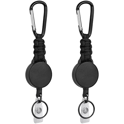 Vicloon Einziehbarer Schlüsselanhänger, 2 Stücke Heavy Duty Retractable Schlüsselrolle in D-Form mit Paracord, Schlüsselrolle Ausziehbar mit 60cm Stahldrahtseil, für Hose und Gürtel von Vicloon