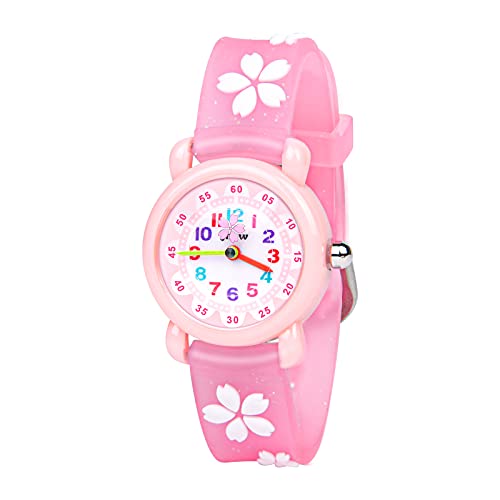 Vicloon Kinderuhr Wasserdicht Armbanduhr für Kinder Quarzwerk 3D Cartoon Design Digital für 3 bis 11 Jahre Mädchen Jungen, Rosa Druck, gürtel von Vicloon