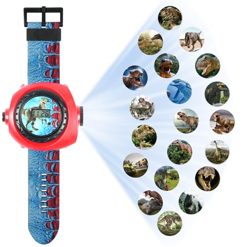 Vicloon Kinderuhr Mit Projektor - Digitale Uhr für Kinder Mit 24 Projektions Muster, Dinosaurier Clamshell-Design - Elektronische Armbanduhr von Vicloon