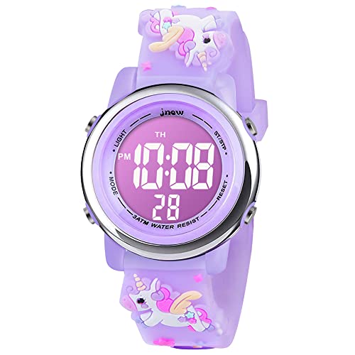 Vicloon Kinderuhr Digital, Kinder Armbanduhr, Kinderuhr Mädchen Led 3ATM Wasserdicht, Einhorn Kinderuhr mit Wecker Datum Stoppuhr Lichter, für 3-10 Jahre Jungen Mädchen(Helles Lila) von Vicloon