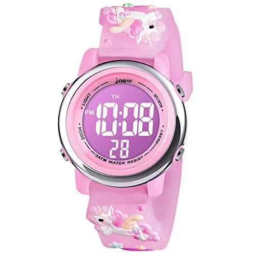 Vicloon Kinderuhr Digital, Kinder Armbanduhr, Kinderuhr Mädchen Led 3ATM Wasserdicht, Einhorn Kinderuhr mit Wecker Datum Stoppuhr Lichter, für 3-10 Jahre Jungen Mädchen(Rosa) von Vicloon