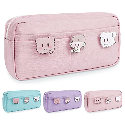 Vicloon Federmäppchen Mädchen Mäppchen Große Kapazität Pencil Case mit 2 Fächern Federtaschen, Schlampermäppchen mit 3 Abzeichen, Etui Stifte für Mädchen Studentin Stiftetasche für Mädchen Geschenk von Vicloon