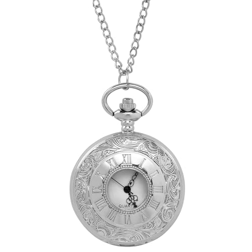 Vicloon Vintage Taschenuhr Geschenkbox, Retro Quarz Taschenuhr, Taschenuhr mit Kette, Retro Taschenuhr Herren mit Kette, Taschenuhr für Männer Frauen Vater Opa Geburtstag Jahrestag(Silberne) von Vicloon