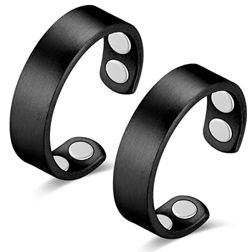 Vicmag Kupfer Magnetringe für Frauen Männer Ultrastarke Magnete 99,99% reines Kupfer Einstellbare Größe mit Geschenkbox (Schwarz matt) von Vicmag