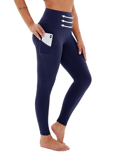 Viconow Kompressions-Leggings für Damen mit Taschen, Bauchkontrolle, hohe Taille, Übergröße, Shapewear, Yogahose (S-3XL), Marineblau, S von Viconow