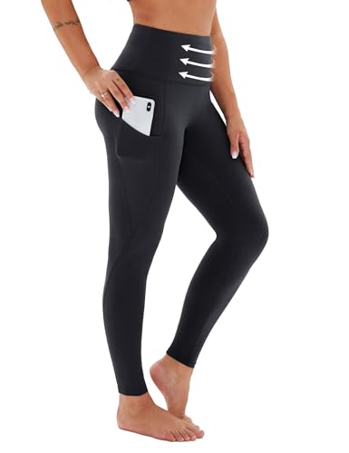 Viconow Kompressions-Leggings für Damen mit Taschen, Bauchkontrolle, hohe Taille, Übergröße, Shapewear, Yogahose (S-3XL), Schwarz, 3X-Groß von Viconow
