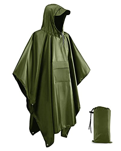 Victoper Wasserdichter Regenponcho für Erwachsene – Leichter Wiederverwendbarer Unisex Regenmantel mit Atmungsaktiver Design, Multifunktionale Regenbekleidung für Wandern, Radfahren, Grün von Victoper