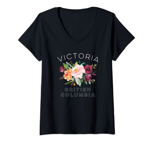 Damen Victoria BC Kanada Floral Frauen Gartenliebhaber Blume T-Shirt mit V-Ausschnitt von Victoria BC Rose Flowers