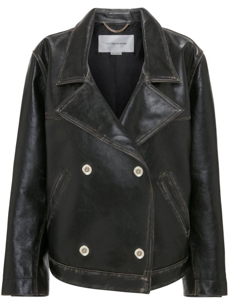 Victoria Beckham Doppelreihige Lederjacke - Schwarz von Victoria Beckham