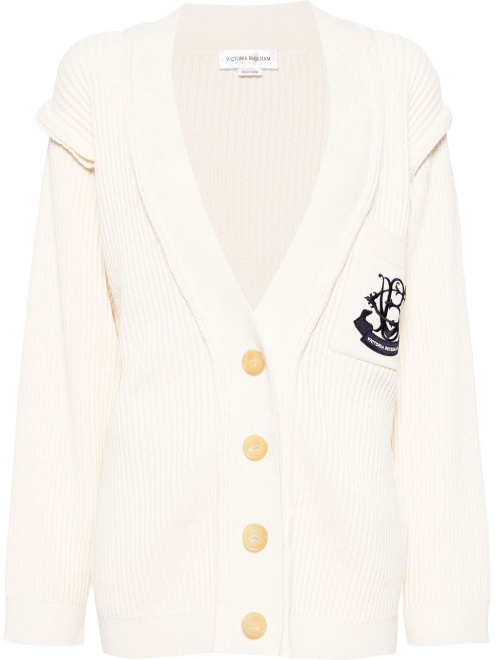 Victoria Beckham Gerippter Cardigan mit Logo-Stickerei - Weiß von Victoria Beckham