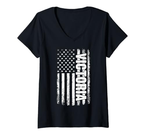 Damen Victoria persönlicher Name American Flag Retro Frauen lustig T-Shirt mit V-Ausschnitt Damen Victoria persönlicher Name American Flag Retro Frauen lustig T-Shirt mit V-Ausschnitt von Victoria Specialized First Girl Woman Name Tee