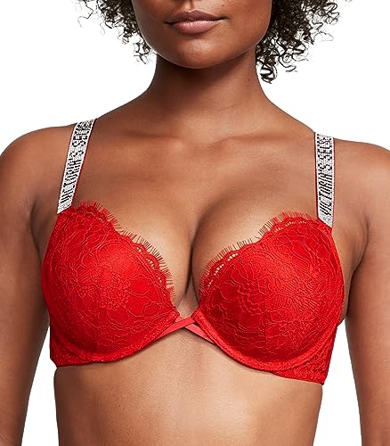 Victoria's Secret Damen Vrysxy Bombshell Lace Shine Strap Rcyld Push-Up-BH, Undurchsichtige, Rot-Lipstick Red, 70C von Victoria's Secret