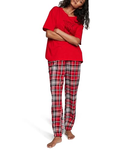 Victoria's Secret Flanell Jogger Teejama, Damen Nachtwäsche (XS-XXL), Red Heritage Plaid, M von Victoria's Secret