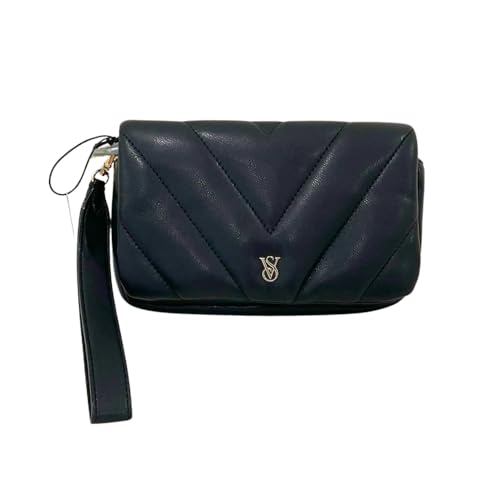 Victoria's Secret Gestepptes Handy-Armband für Damen – Geldbörse und Clutch aus schwarzem Leder mit abnehmbarem Riemen und VS-Logo von Victoria's Secret