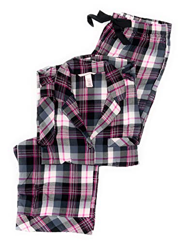 Victoria's Secret The Flannel Long PJ Pyjama-Set (XX-Large, Schwarz / Weiß / Rosa kariert), Weiss/opulenter Garten von Victoria's Secret