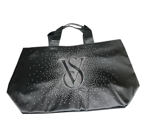 Victoria's Secret Tragetasche mit Strasssteinen, Schwarz, Schwarz glänzend, Large von Victoria's Secret