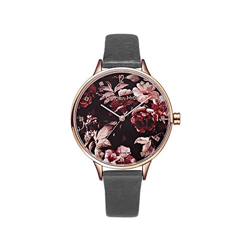 VICTORIA HYDE Damen Uhr Blumenmuster Zifferblatt Analoges Quarzwerk Leder Armband von VICTORIA HYDE