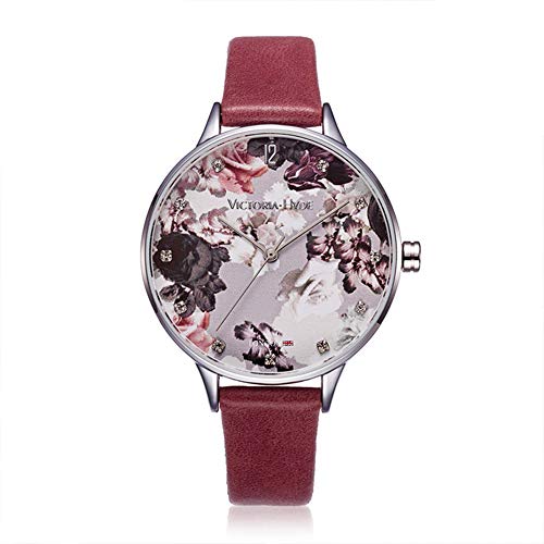 VICTORIA HYDE Damen Uhr Blumenmuster Zifferblatt Analoges Quarzwerk Leder Armband von VICTORIA HYDE